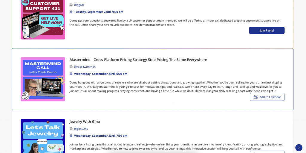 listing party events page
